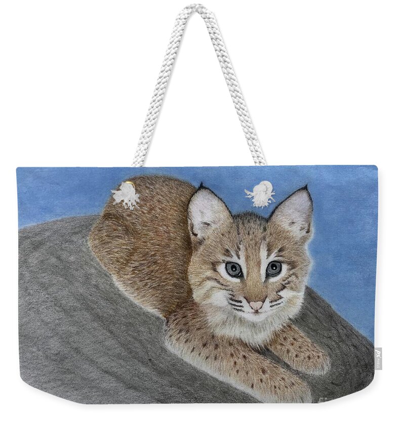 Bobcat Weekender Tote Bag featuring the drawing Bobby by George Sonner