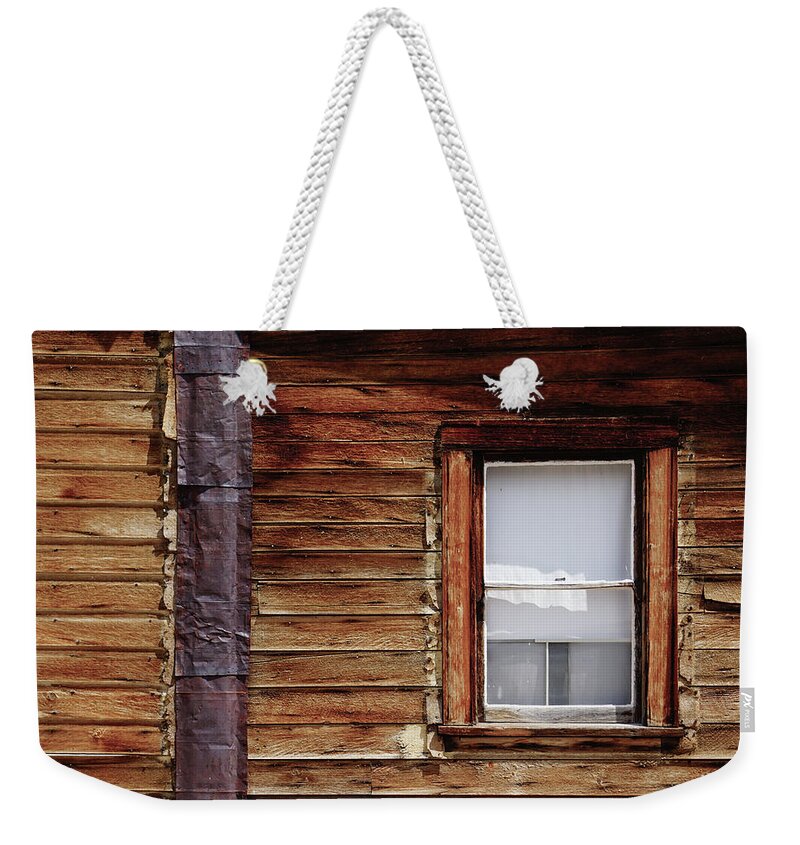 Bodie State Historic Park Weekender Tote Bag featuring the photograph Bodie Window With Shade by Brett Harvey