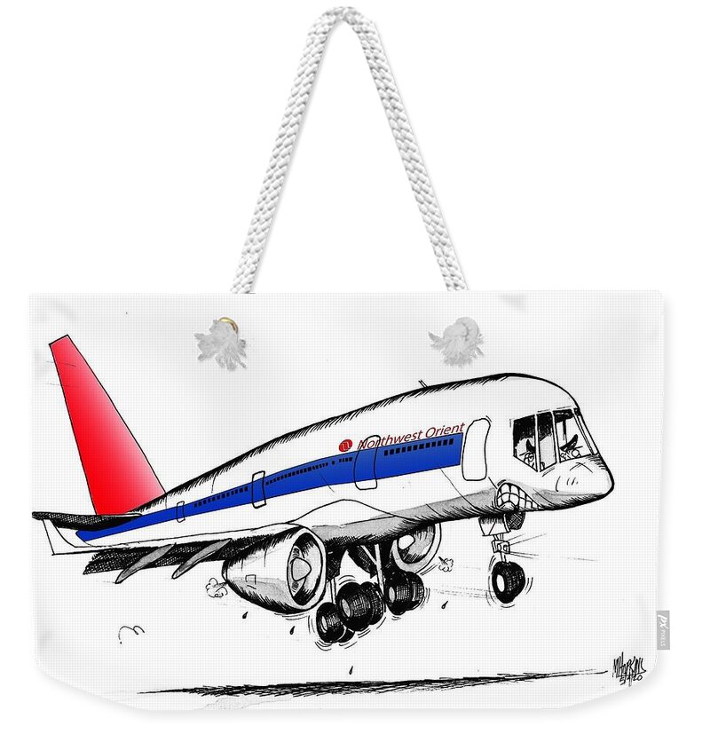 Boeing Weekender Tote Bag featuring the drawing Boeing 757 by Michael Hopkins