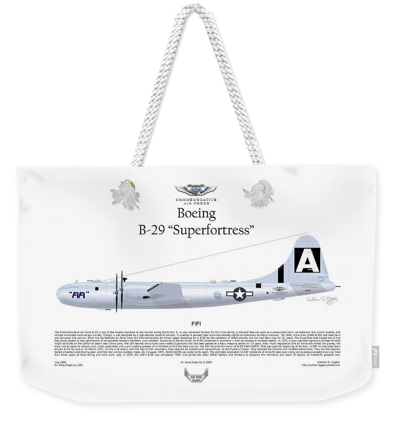Boeing Weekender Tote Bag featuring the digital art Boeing B-29 Superfortress FIFI by Arthur Eggers