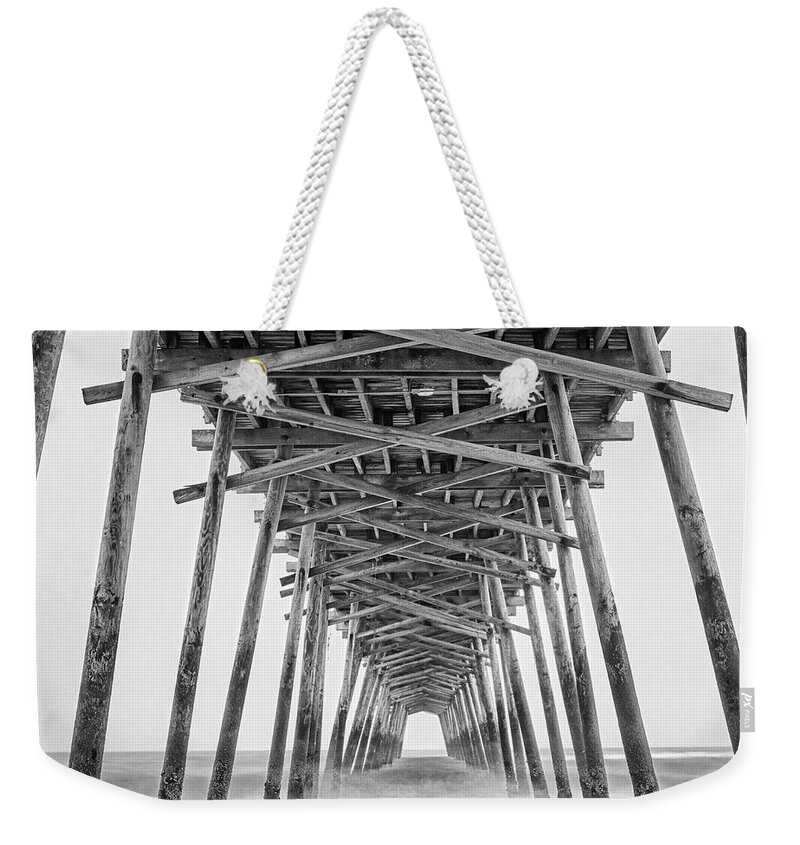 Bogue Inlet Weekender Tote Bag featuring the photograph Bogue Inlet Fishing Pier on a Foggy Evening by Bob Decker
