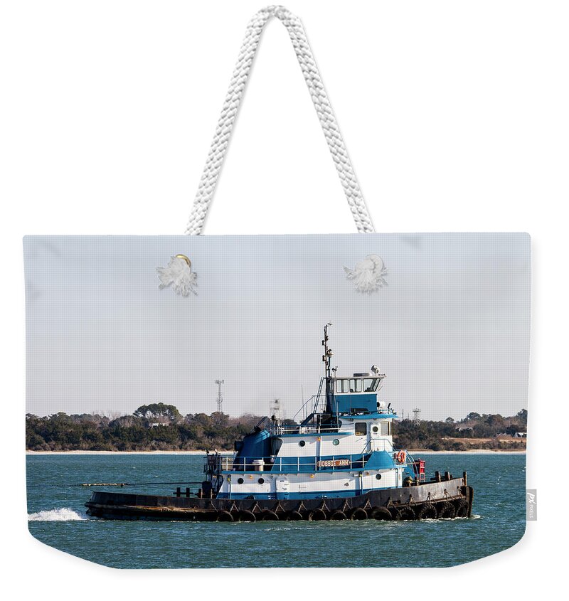 Tug Weekender Tote Bag featuring the photograph Bogue Sound Tugboat by Bob Decker