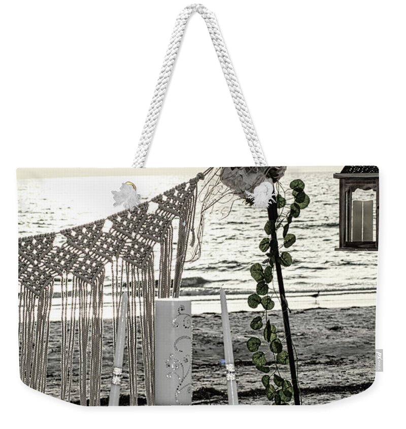 Water Weekender Tote Bag featuring the photograph BOHO Beach Wedding by Portia Olaughlin