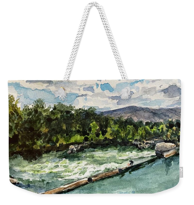 Whitewater Weekender Tote Bag featuring the painting Boise Whitewater Park by Les Herman