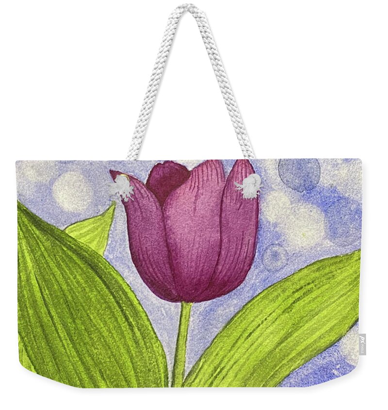Tulip Weekender Tote Bag featuring the painting Bokeh Tulip by Lisa Neuman