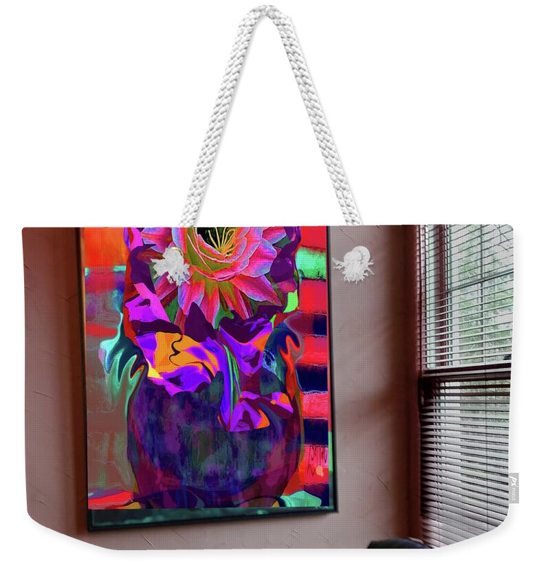 Cactus Flower Weekender Tote Bag featuring the mixed media Bold Cactus Flower Wall Art by Zsanan Studio