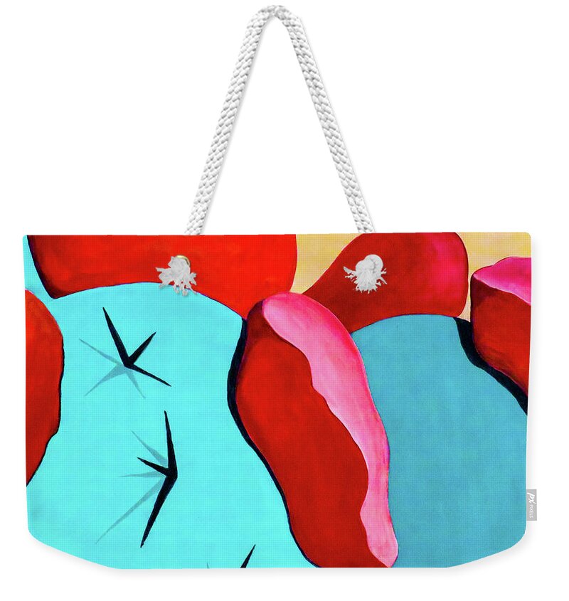 Bold Weekender Tote Bag featuring the painting Bold Cactus with Red Flowers 44 by Ted Clifton