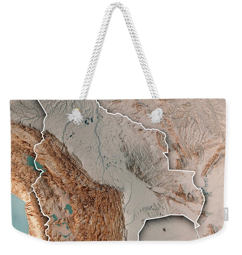 Bolivia Weekender Tote Bag featuring the digital art Bolivia 3D Render Topographic Map Neutral Border by Frank Ramspott