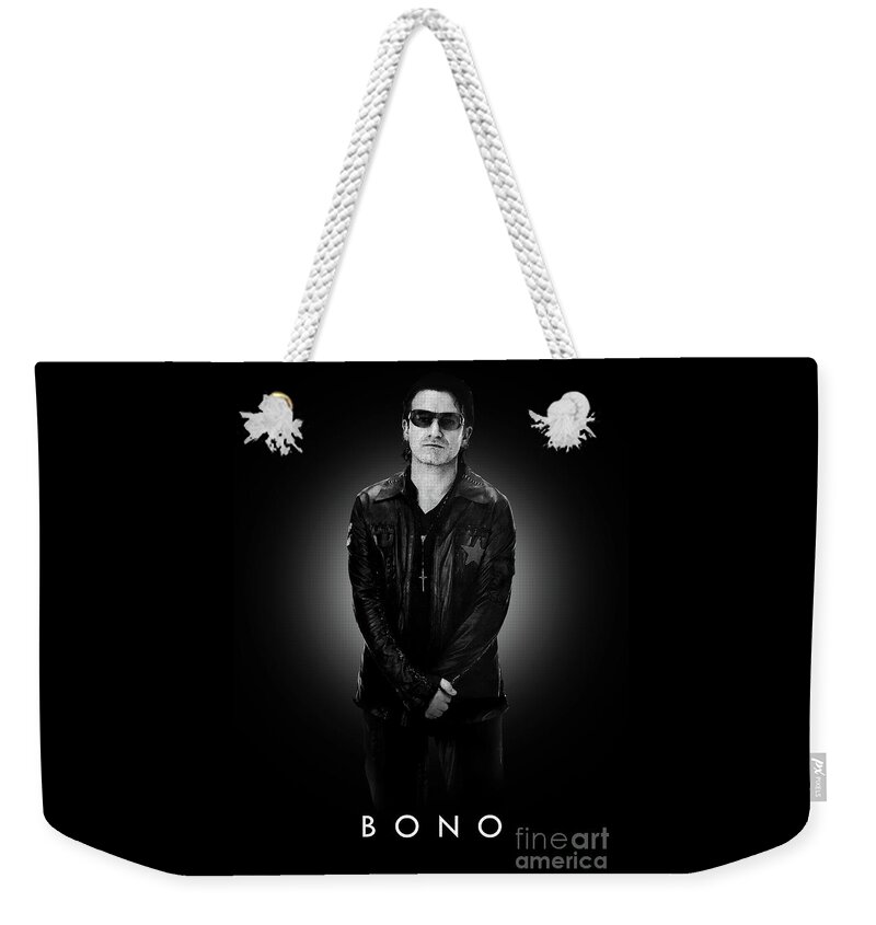 Rock And Roll Weekender Tote Bag featuring the digital art Bono by Bo Kev