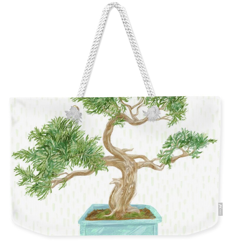 Bonsai Weekender Tote Bag featuring the mixed media Bonsai Trees - Prostrata Juniper by Shari Warren