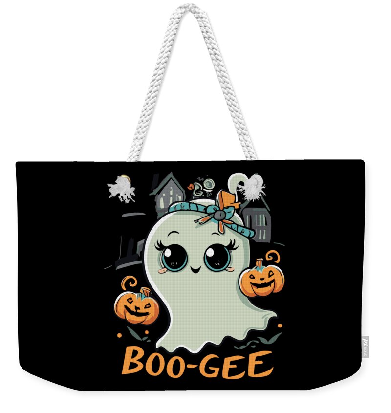 Halloween Weekender Tote Bag featuring the digital art Boo Gee Cute Halloween Ghost by Flippin Sweet Gear