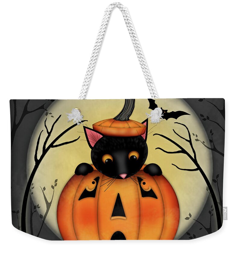 Halloween Weekender Tote Bag featuring the digital art Boo Halloween Surprise by Valerie Drake Lesiak