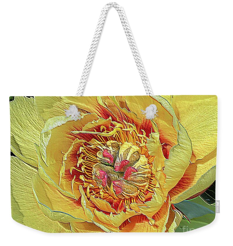 Border Charm Peony Weekender Tote Bag featuring the photograph Border Charm Peony by Jeanette French
