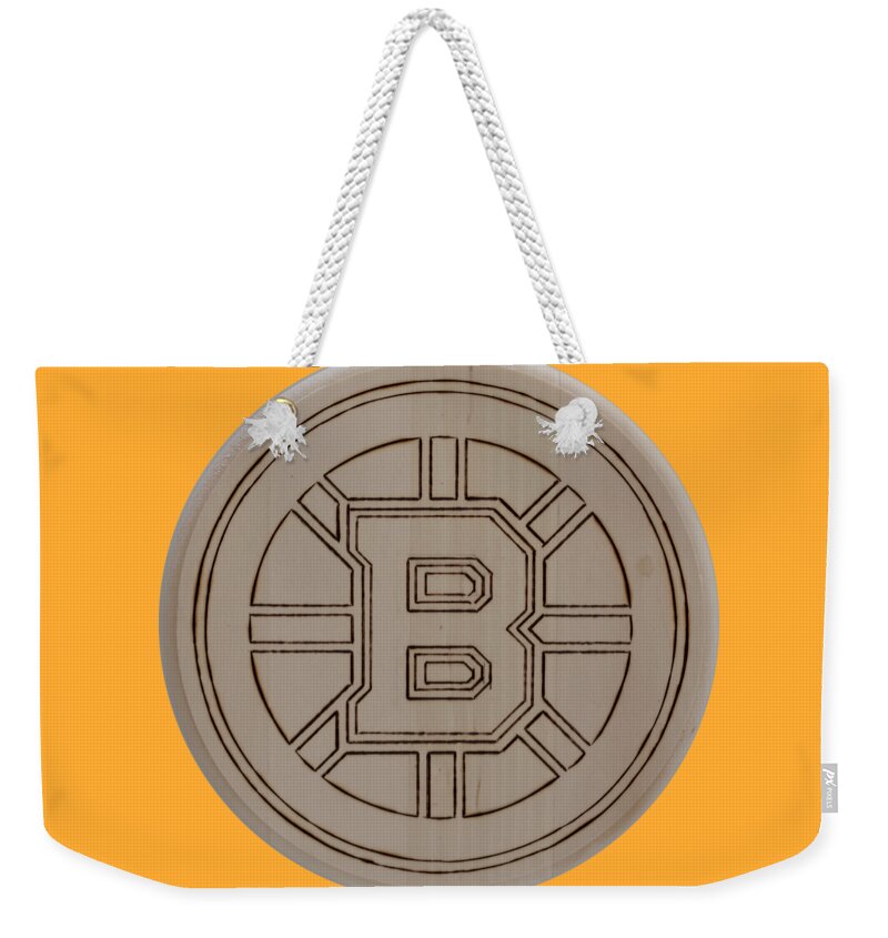Pyrography Weekender Tote Bag featuring the pyrography Boston Bruins est 1924 - Original Six by Sean Connolly