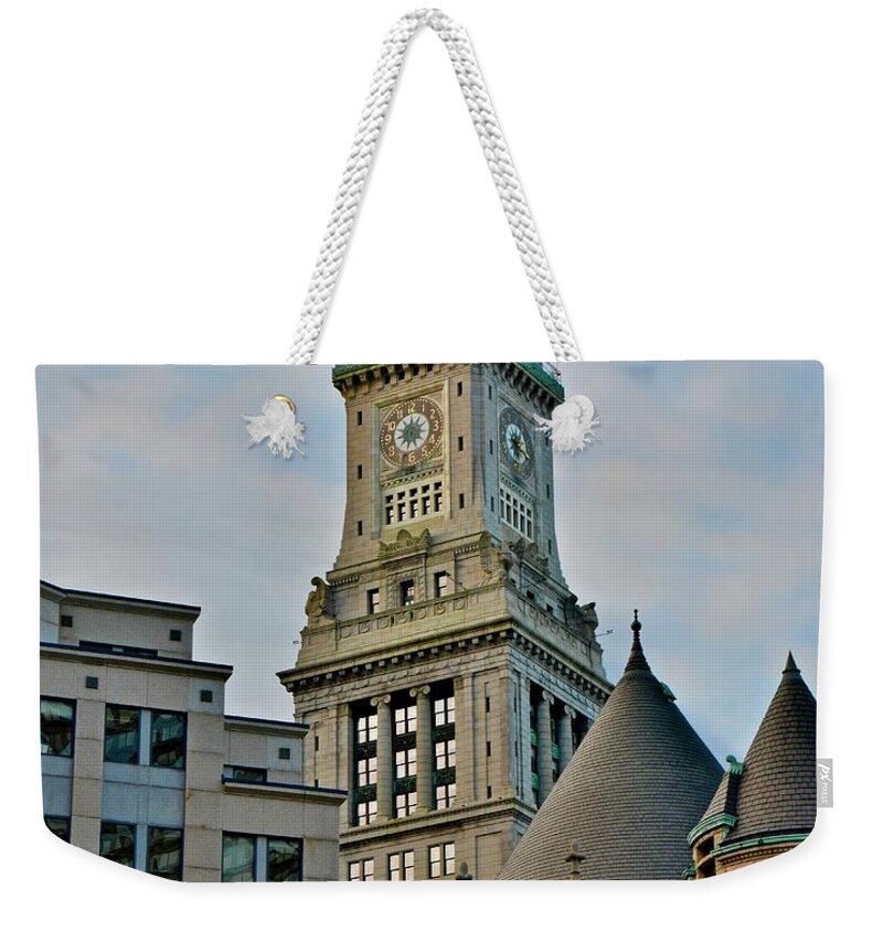 Boston Weekender Tote Bag featuring the photograph Boston City Hall by Frozen in Time Fine Art Photography
