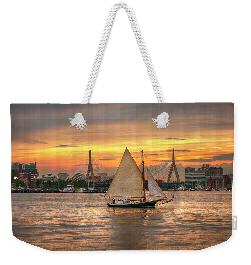 Boston Weekender Tote Bag featuring the photograph Boston Harbor Sunset Sail by Joann Vitali