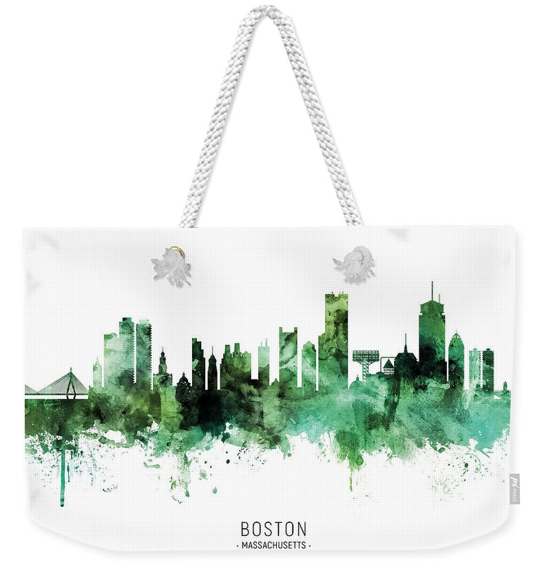 Boston Weekender Tote Bag featuring the digital art Boston Massachusetts Skyline #74b by Michael Tompsett