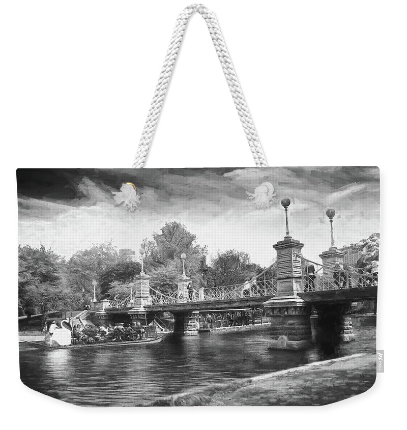 Boston Weekender Tote Bag featuring the photograph Boston Public Garden Painterly Black and White by Carol Japp