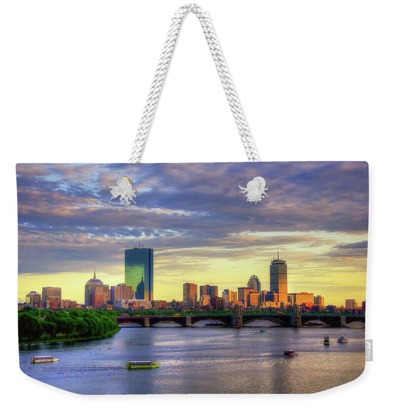 Boston Skyline Weekender Tote Bag featuring the photograph Boston Skyline Sunset over Back Bay by Joann Vitali