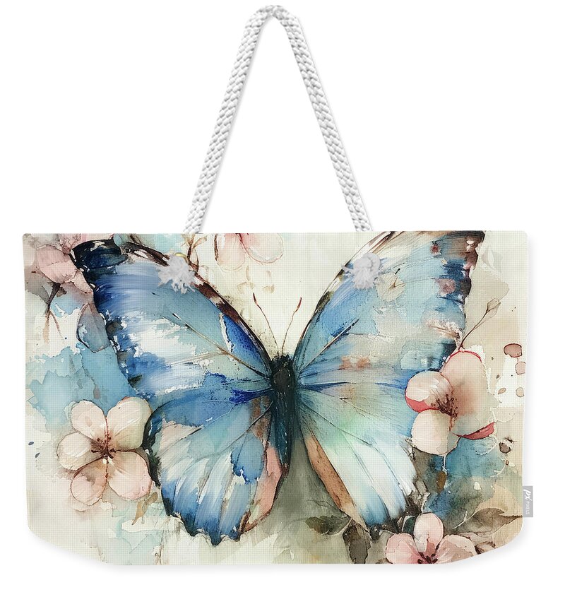 Butterfly Weekender Tote Bag featuring the painting Botanical Blue Butterfly by Tina LeCour