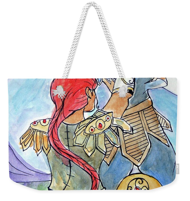 Boudicca Weekender Tote Bag featuring the painting Boudicca by Loretta Nash