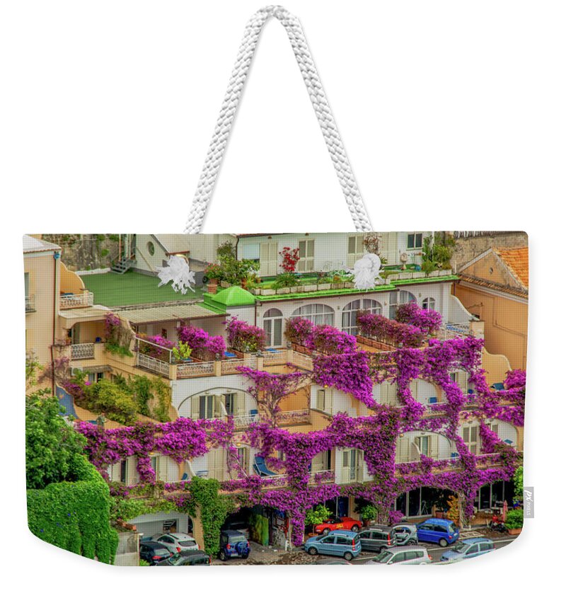 Almalfi Coast Weekender Tote Bag featuring the photograph Bougainvillea Beauty of Italy by Marcy Wielfaert