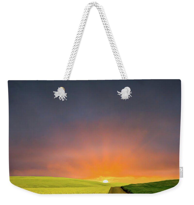 Canola Weekender Tote Bag featuring the photograph Boundless by Don Schwartz