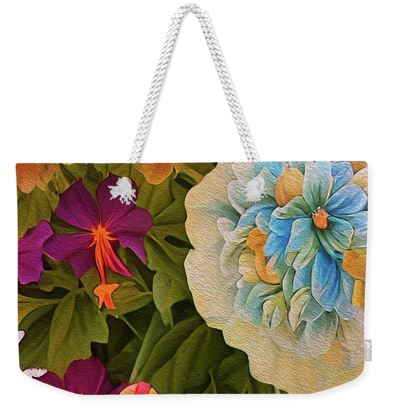 Flowers Weekender Tote Bag featuring the mixed media Bouquet Joy 3 by Lynda Lehmann