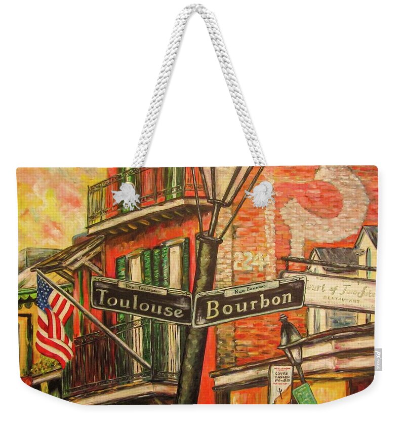 Painting Weekender Tote Bag featuring the painting Bourbon Street by Sherrell Rodgers