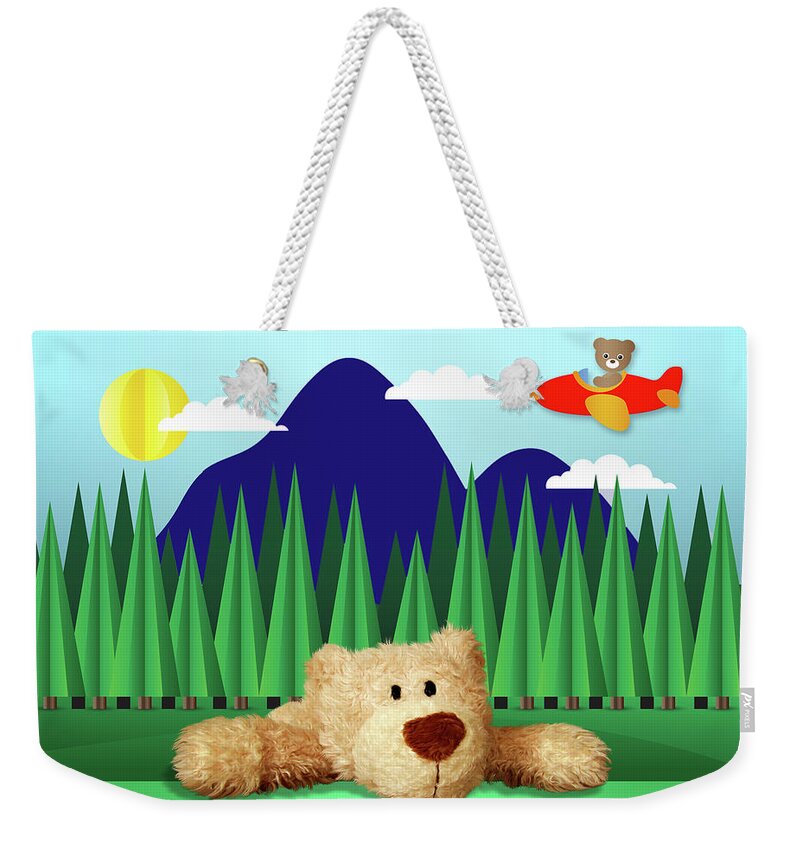 Miss You Weekender Tote Bag featuring the digital art Boys Teddy Bear and Airplane by Doreen Erhardt