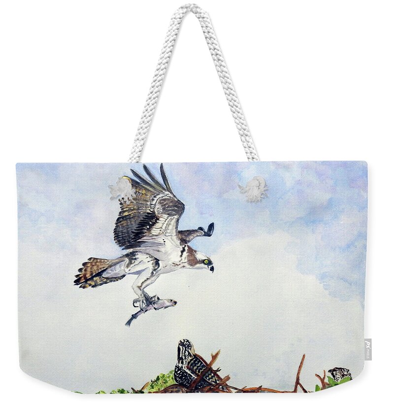 Osprey. Bird Of Prey Weekender Tote Bag featuring the painting Breakfast by Barbara F Johnson