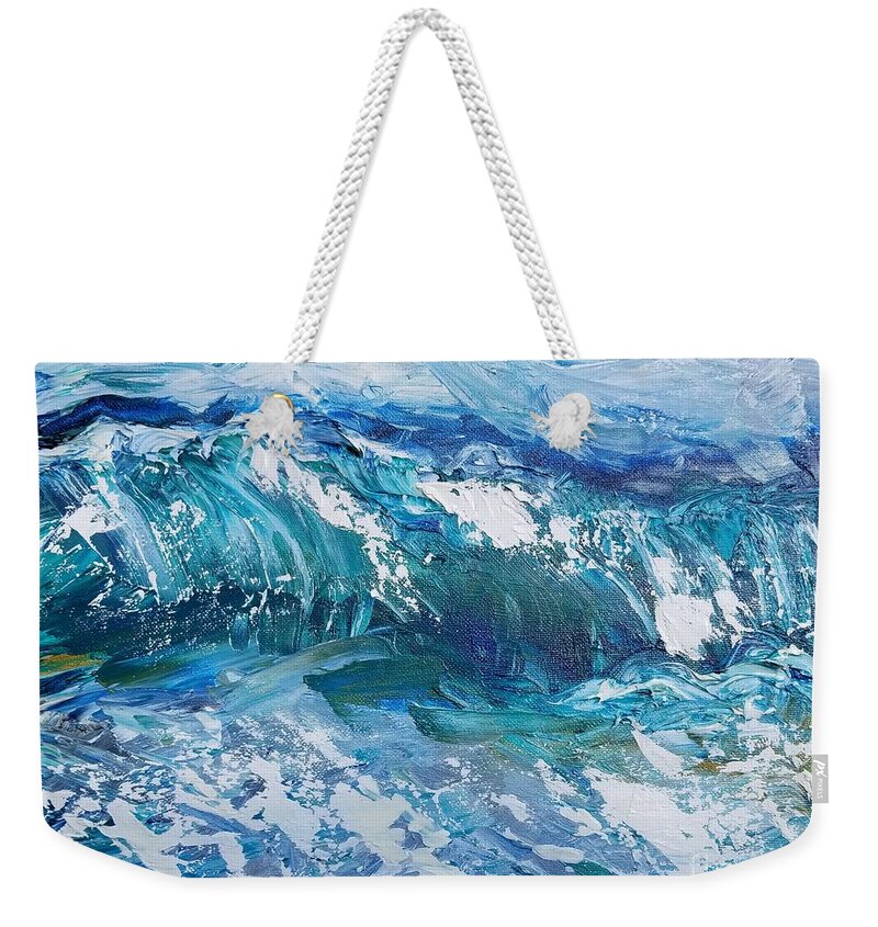 Ocean Waves Weekender Tote Bag featuring the painting Breaking Wave in Oil by Expressions By Stephanie