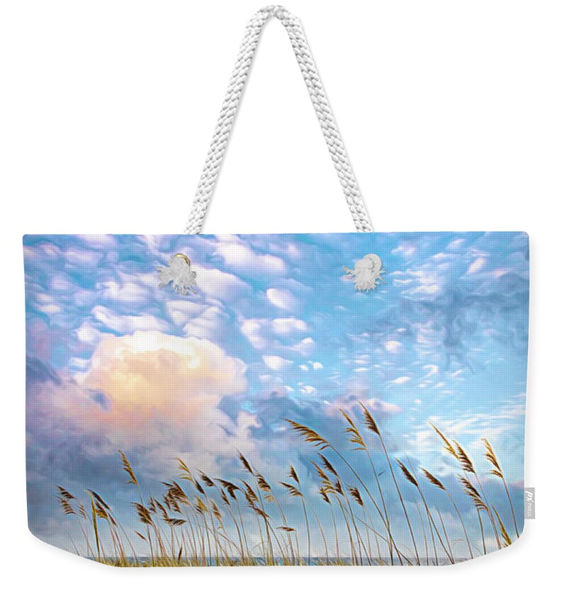 Clouds Weekender Tote Bag featuring the photograph Breezy Beach Autumn Grasses by Debra and Dave Vanderlaan