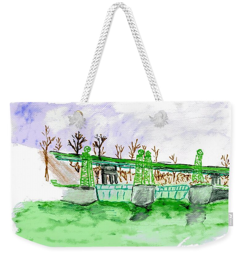 Bridge Weekender Tote Bag featuring the painting Bridge Over the Mohawk by Branwen Drew