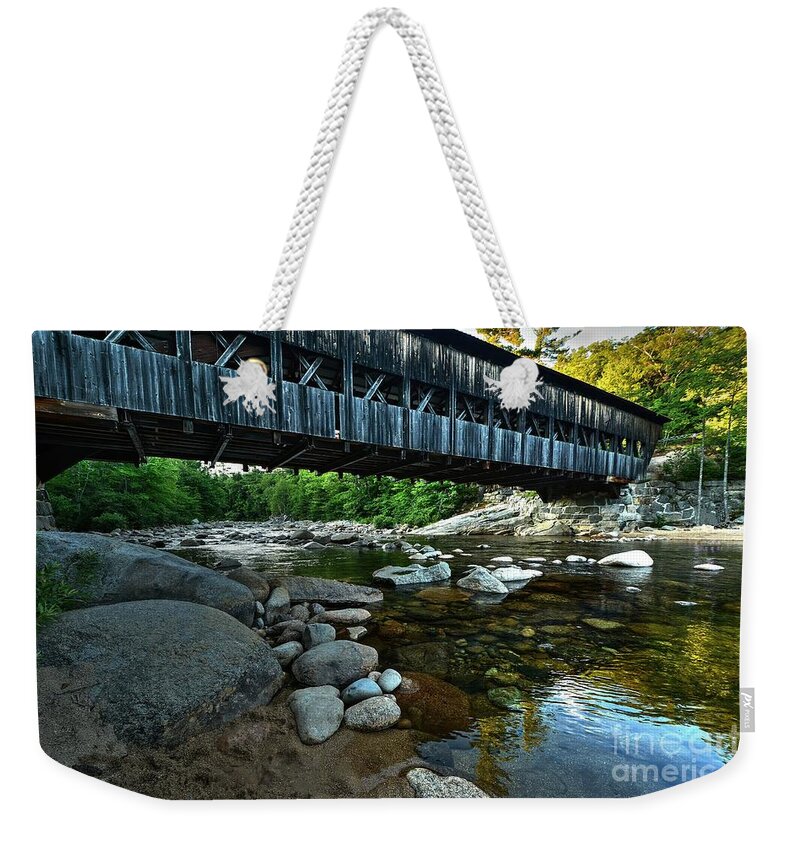 Albany Covered Bridge Weekender Tote Bag featuring the photograph Bridge Over the Swift River by Steve Brown