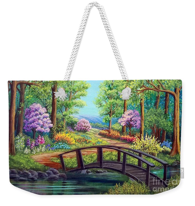 Bridge Weekender Tote Bag featuring the painting Bridge to Spring by Sarah Irland
