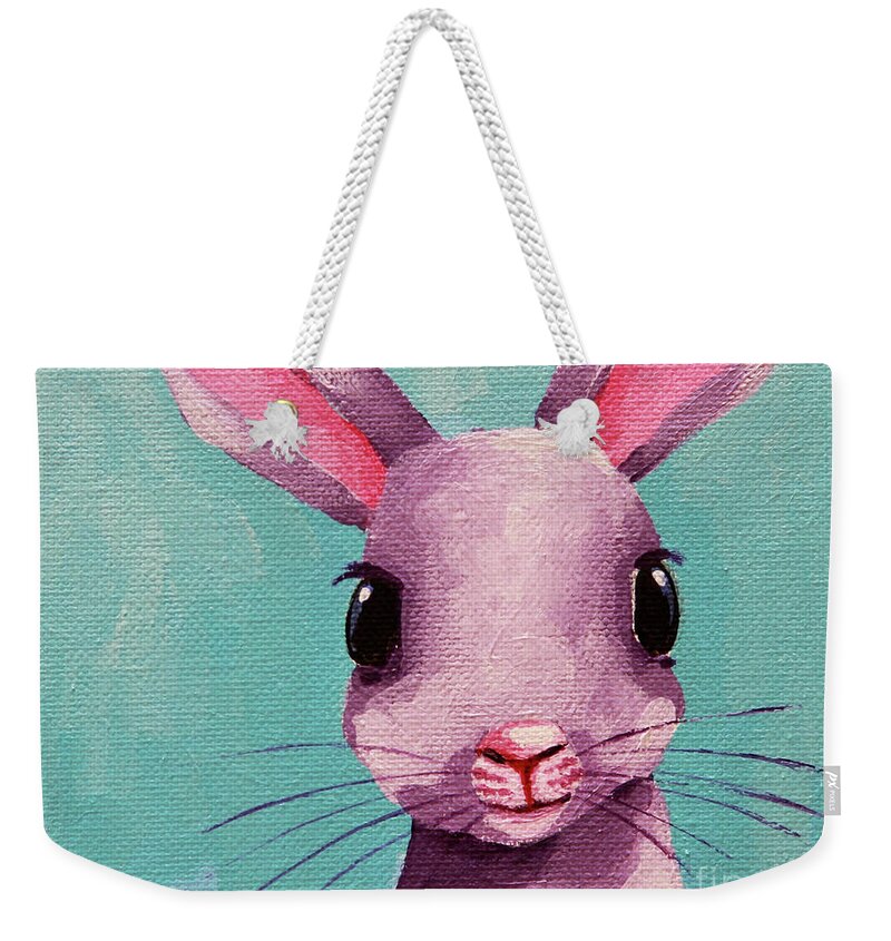 Rabbit Weekender Tote Bag featuring the painting Bright Eyed Bunny by Lucia Stewart