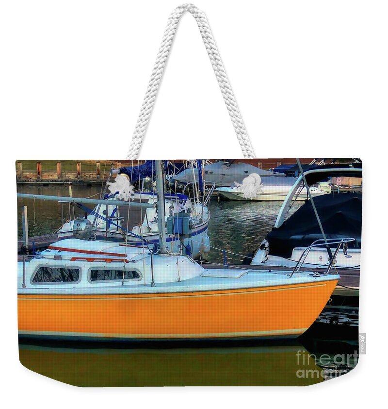 Lake Weekender Tote Bag featuring the photograph Bright Morning Marina Sunrise by Amy Dundon