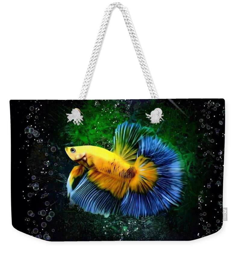 Bright Yellow Betta Fish With Blue Fins Weekender Tote Bag