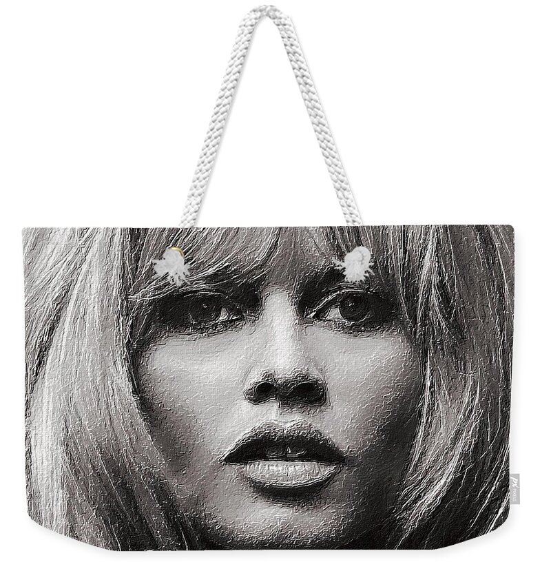 Brigitte Anne-marie Bardot Weekender Tote Bag featuring the painting Brigitte Bardot 3 by Tony Rubino
