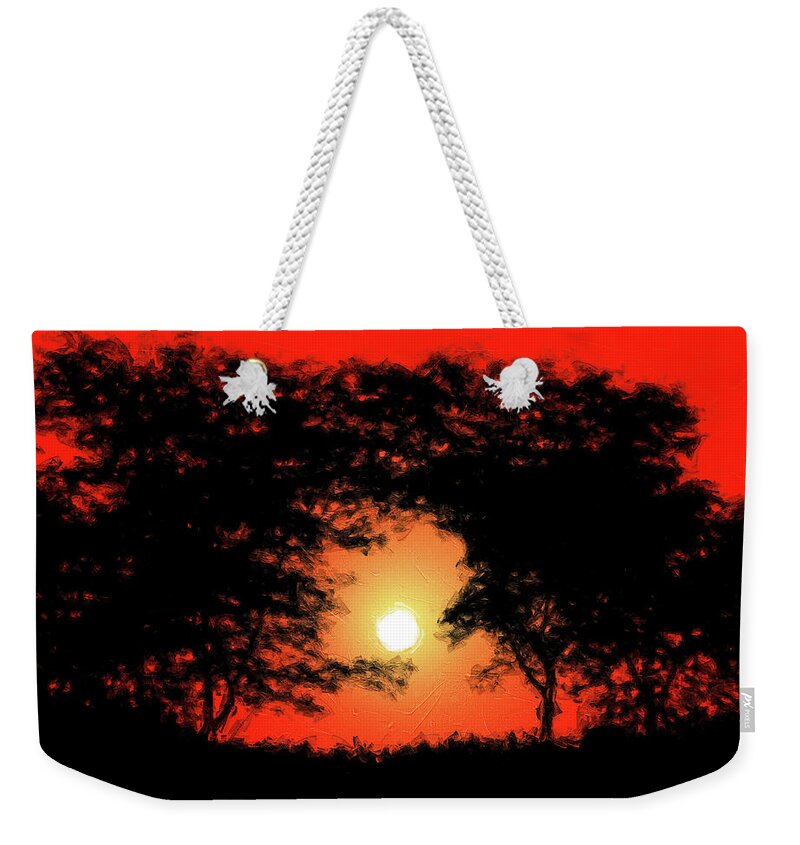 Brilliant Sunrise Silhouette Landscape Weekender Tote Bag featuring the mixed media Brilliant Sunrise Silhouette Landscape by Dan Sproul