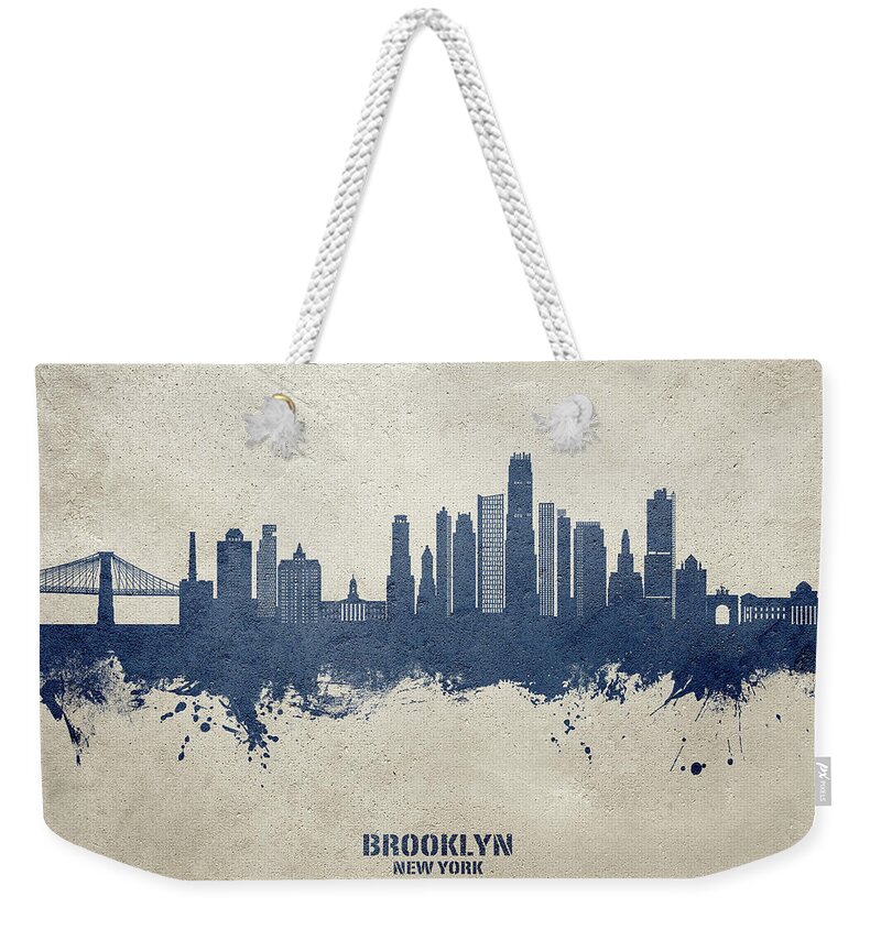 Brooklyn Weekender Tote Bag featuring the digital art Brooklyn New York Skyline #63 by Michael Tompsett