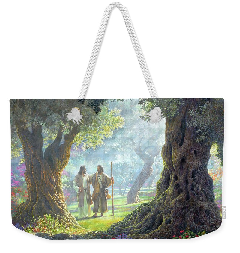 Jesus Weekender Tote Bag featuring the painting Brotherly Love by Greg Olsen