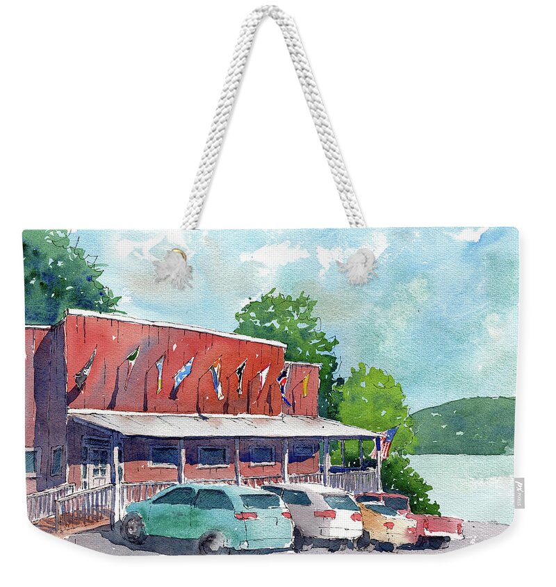 Smith Lake Weekender Tote Bag featuring the painting Brothers on Smith by Scott Brown
