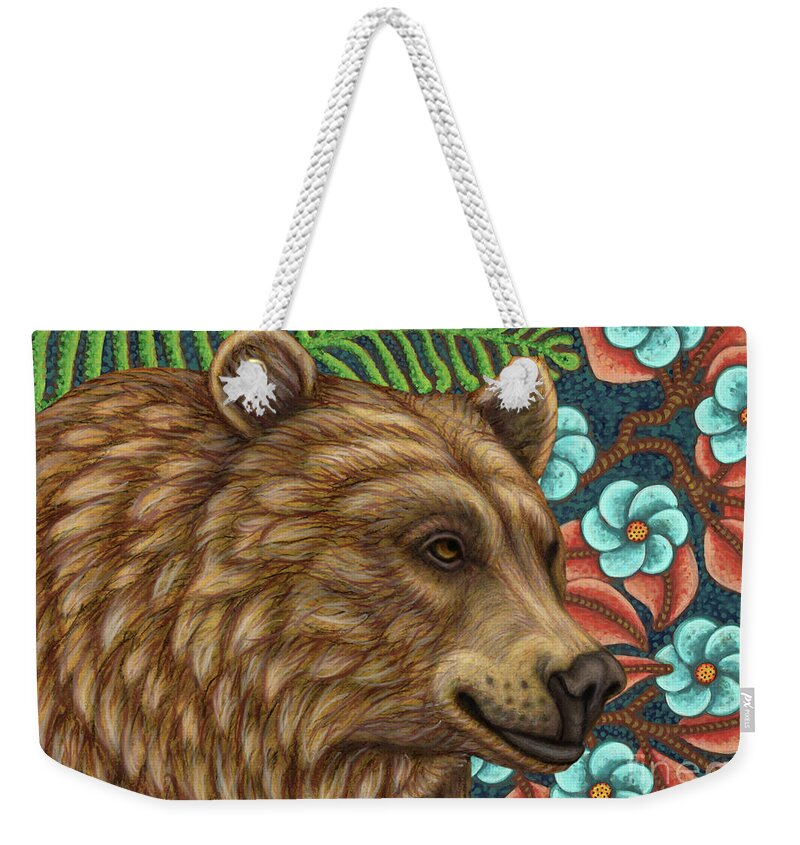 European Brown Bear Weekender Tote Bag featuring the painting Brown Bear Floral by Amy E Fraser