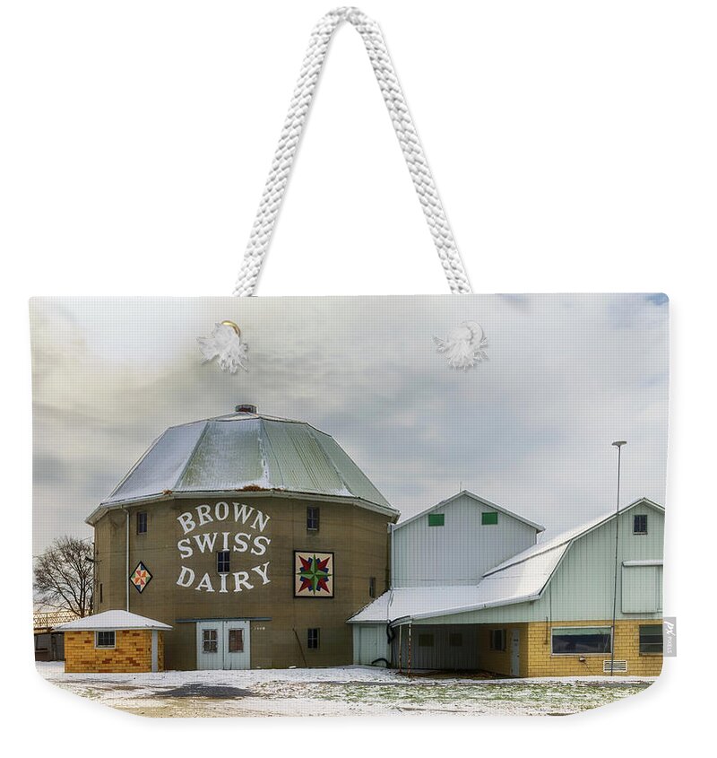 Barn Weekender Tote Bag featuring the photograph Brown Swiss Dairy - Shipshewana, Indiana by Susan Rissi Tregoning