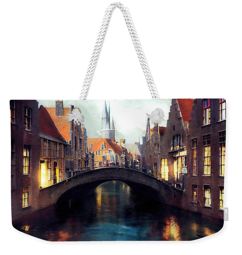 Belgium Weekender Tote Bag featuring the painting Bruges, Belgium - 16 by AM FineArtPrints