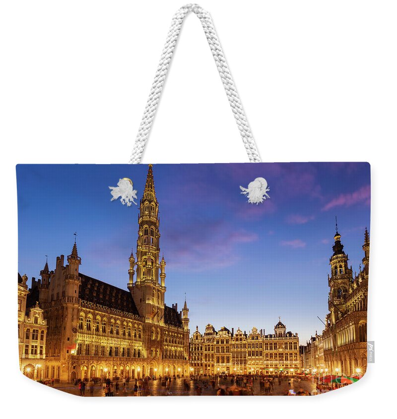 Grand Place Brussels Weekender Tote Bag featuring the photograph Brussels Grand Place at night by Neale And Judith Clark