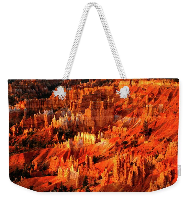 Bryce Canyon Weekender Tote Bag featuring the photograph Fire Dance - Bryce Canyon National Park. Utah by Earth And Spirit