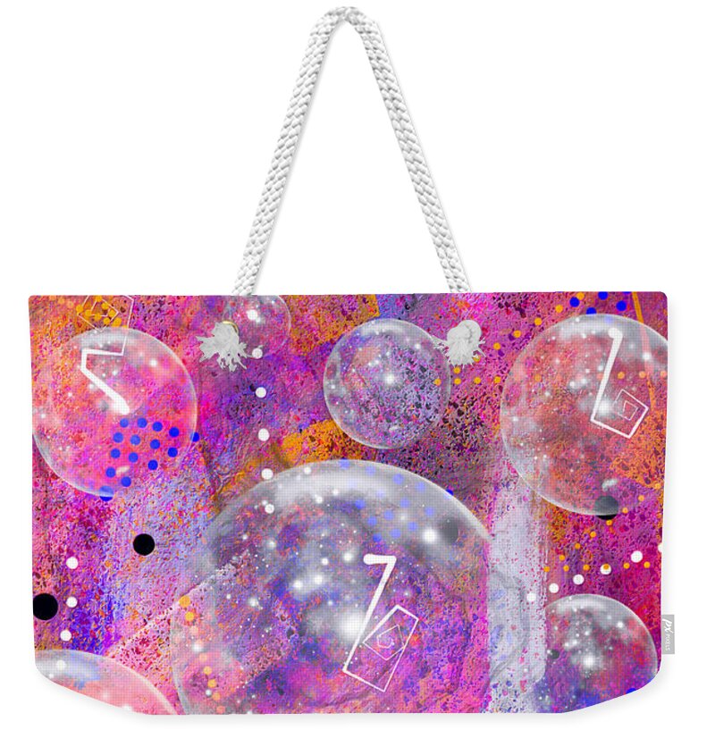 Abstract Weekender Tote Bag featuring the mixed media Bubbles Abstract Art by Laurie's Intuitive